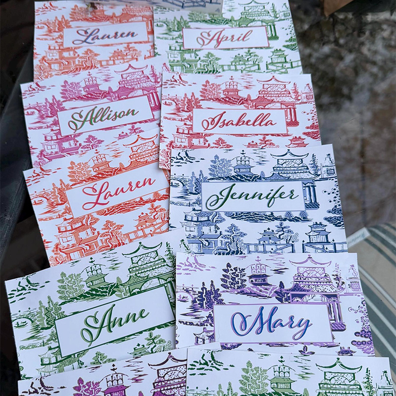 Personalized Mahjong Card Stickers, Chinoiserie Pagodas, Waterproof