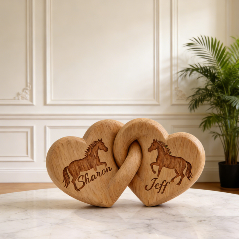 Personalized Horse Infinity Heart Sculpture Romantic Couple Keepsake Decor Anniversary Gift for Equestrian Riding Lovers