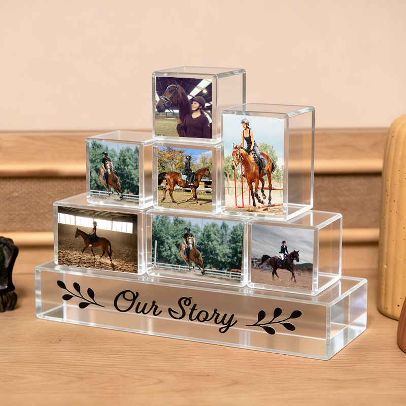 Personalized Photo Blocks Collage Stackable Photo Block Set Family Picture Gift for Equestrain Lovers