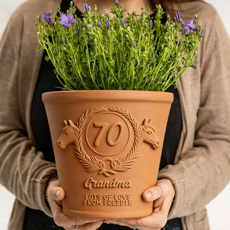 Personalized 70th Birthday Plant Pot 3D Print Sculpture Planter Gift for Equestrian Riding Lovers
