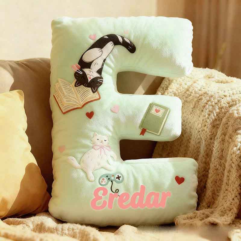 Personalized Cat Lover Book Game Controller Letter Pillow with Custom Name Graphic 3D Print