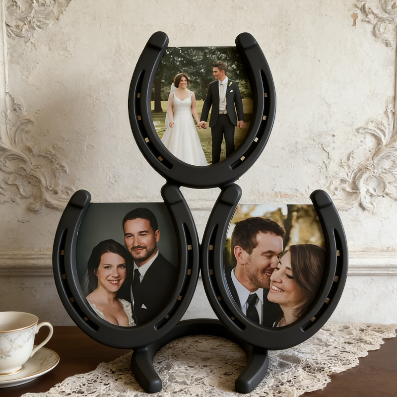 Personalized 3D Printed Rustic Horseshoe Picture Frame Western Farmhouse Photo Holder Handmade Cowboy Decor Unique Country Wedding Gift for Equestrain Lovers