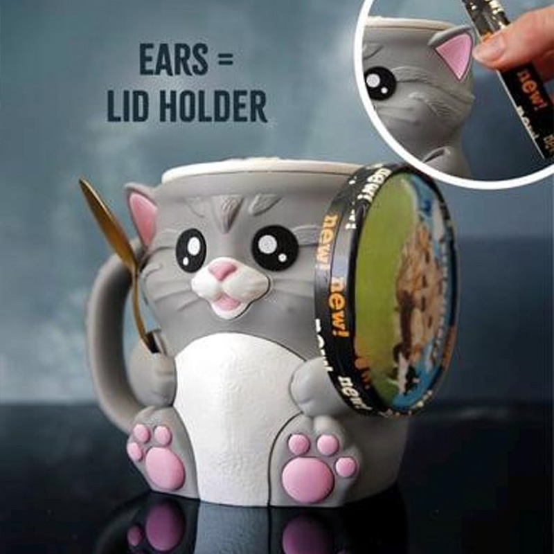 Cat Ice Cream Pint Holder 3D Printed with Spoon Slots & Snack Drawer 16oz Gift for Cat Lovers