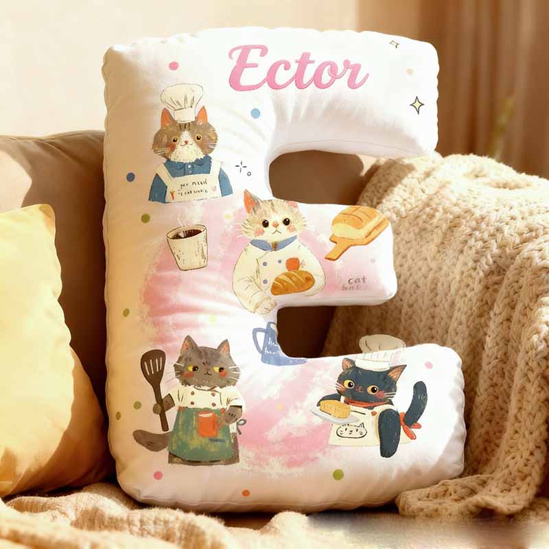 Personalized Cat Lover Cooking Bread Letter Pillow with Custom Name Graphic 3D Print