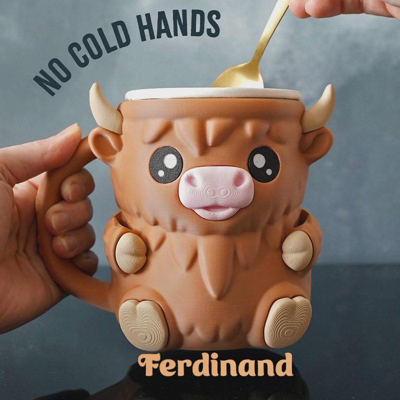 Highland Cow Ice Cream Pint Holder 3D Printed with Spoon Slots & Snack Drawer