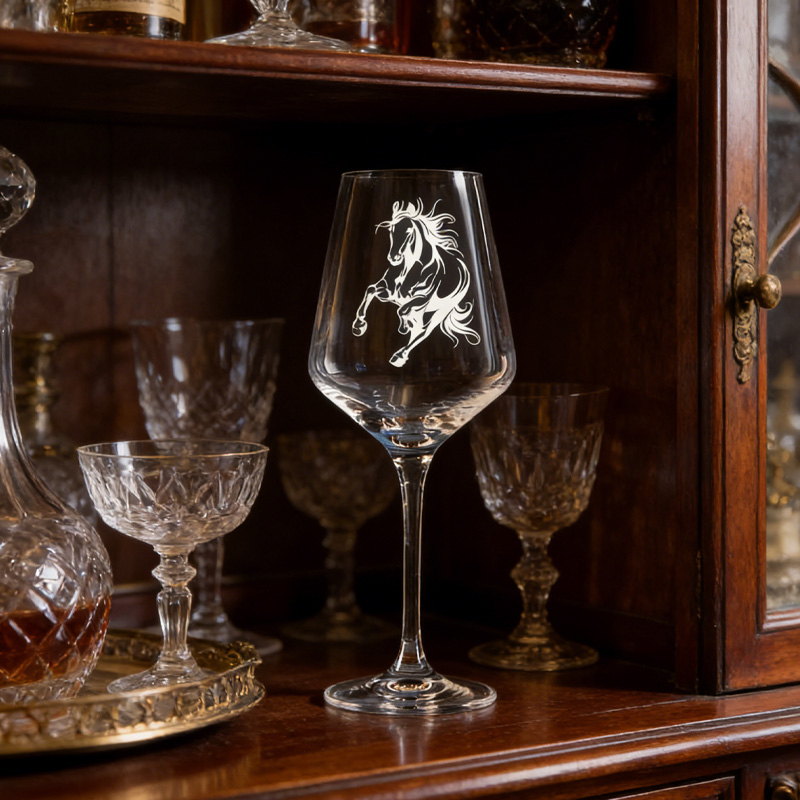 Personalized Horse Design Wine Glass Engraved Crystal Horse Lover Gift for Equestrain Lovers