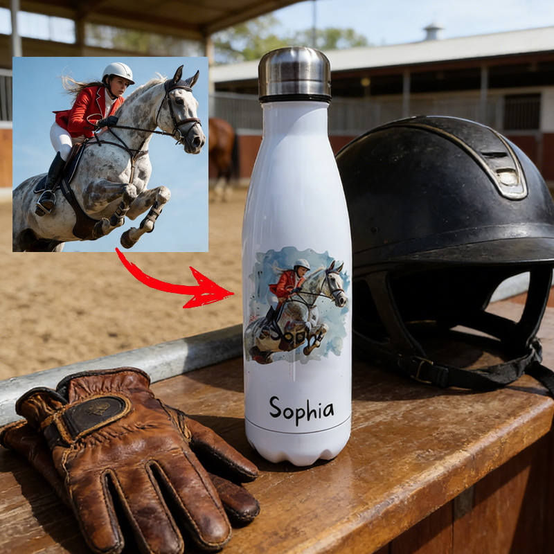 Personalized Photo Show Jumping Horse Insulated Bottle Pony Owners Thermal Flask Water Bottle for Equestrain Lovers