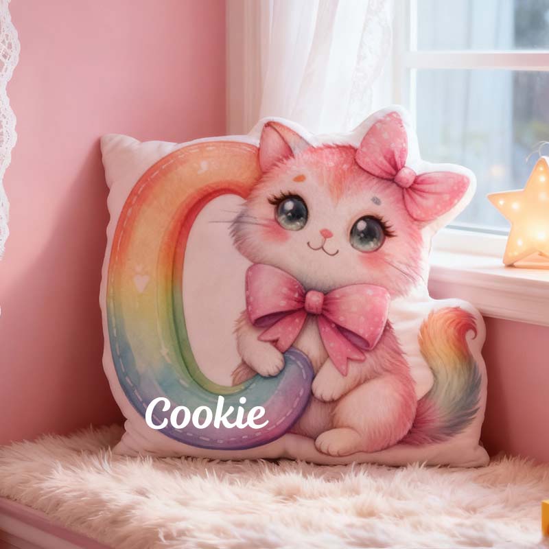 Personalized Cat Lover Cat Rainbow Letter Pillow with Custom Name Graphic 3D Print