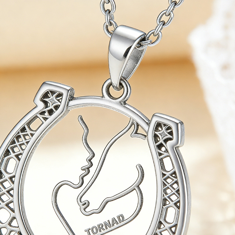 Personalized Couple Horse Rider Necklace Horseshoe Necklace Charm Jewellery Gift for Equestrain Lovers