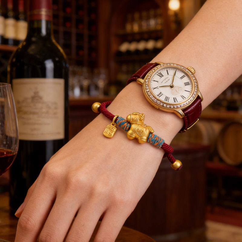 Personalized Lucky Chinese Zodiac Themed Woven Red Bracelet Gold Plated Horse Shaped Pendant for Equestrain Lovers