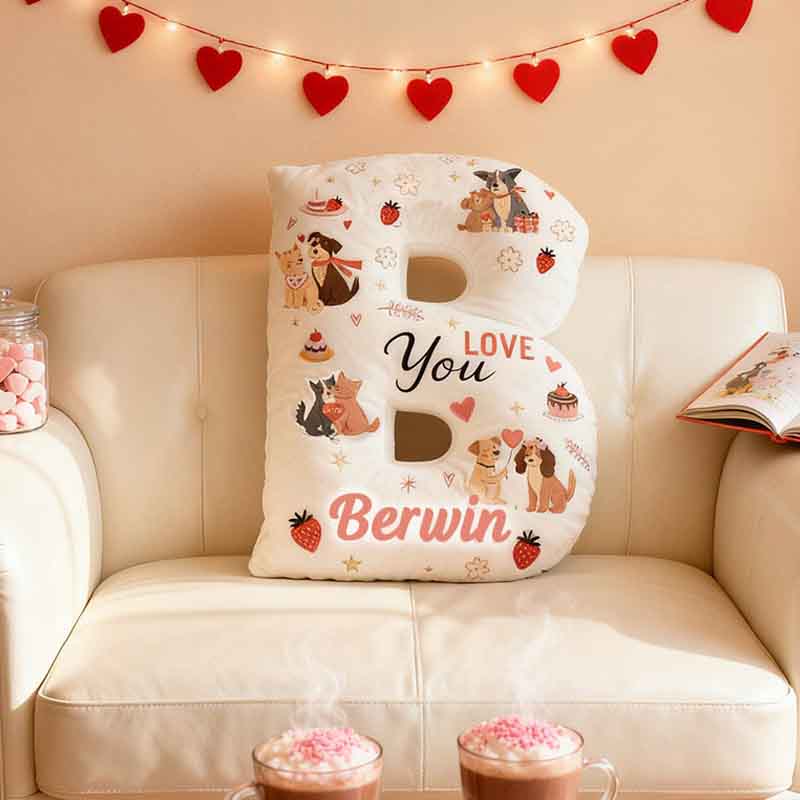 Personalized Dog Lover Couple Gift Letter Pillow with Custom Name Graphic 3D Print