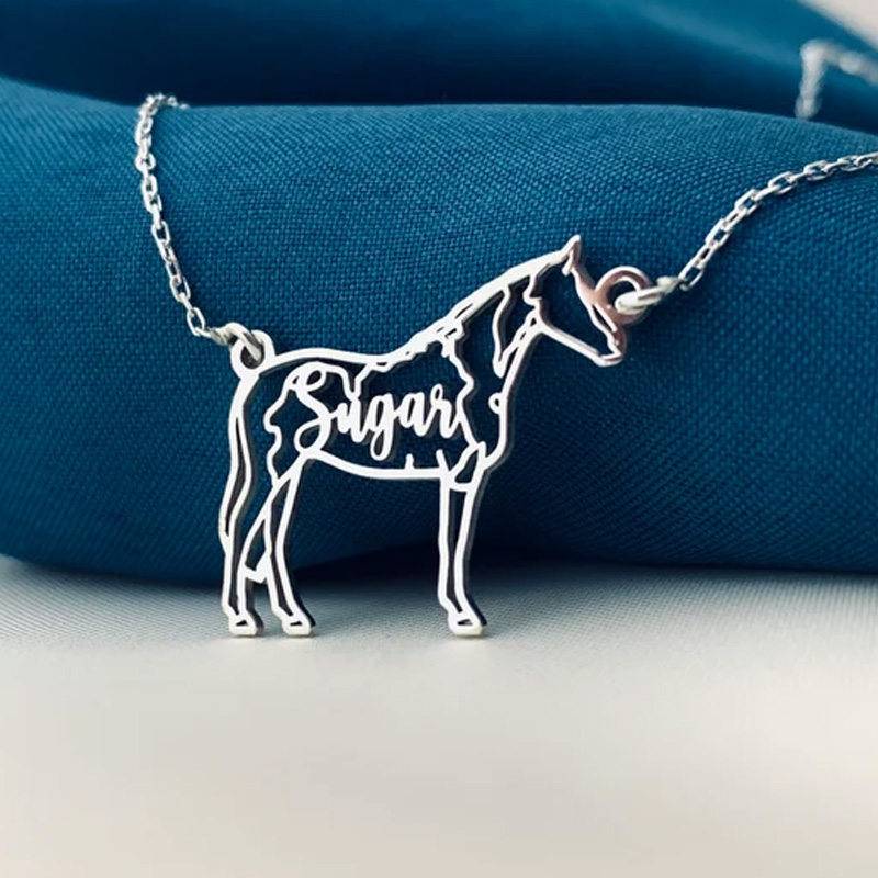 Personalized Horse Photo Outline Name Necklace Equine Necklace Elegant Silver Memorial Gift for Equestrain Lovers