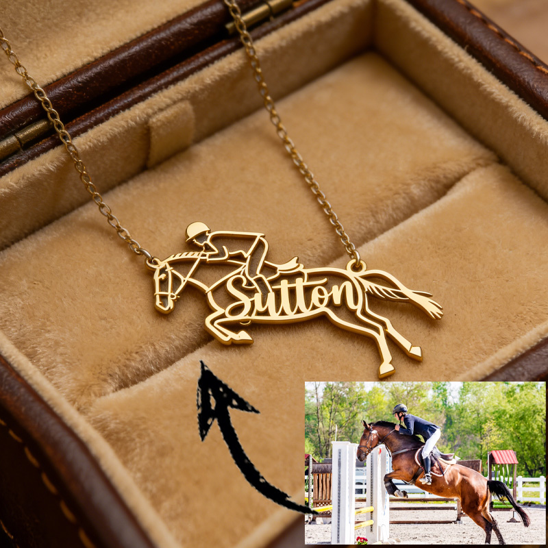 Personalized Horse Photo Outline Name Necklace Equine Necklace Elegant Silver Memorial Gift for Equestrain Lovers