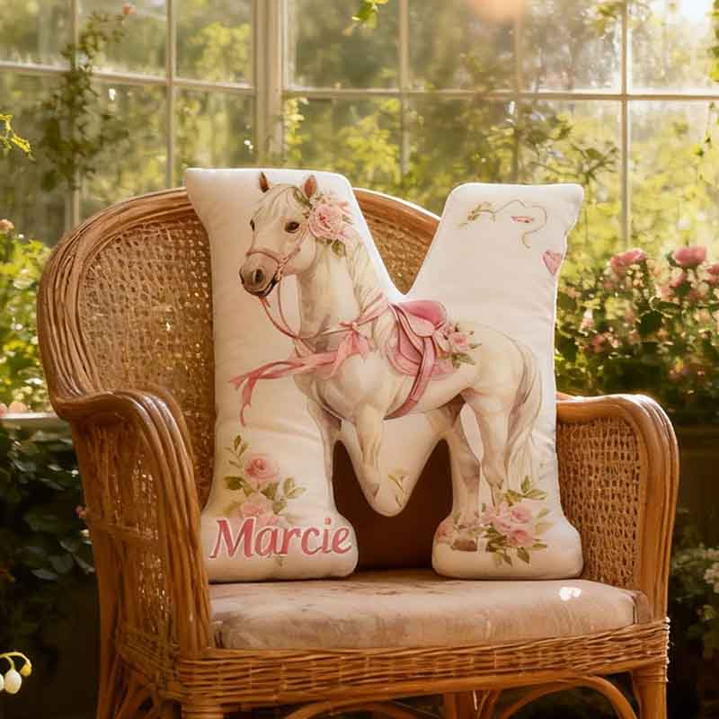 Personalized Horse Lover Flower Letter Pillow with Custom Name Graphic 3D Print
