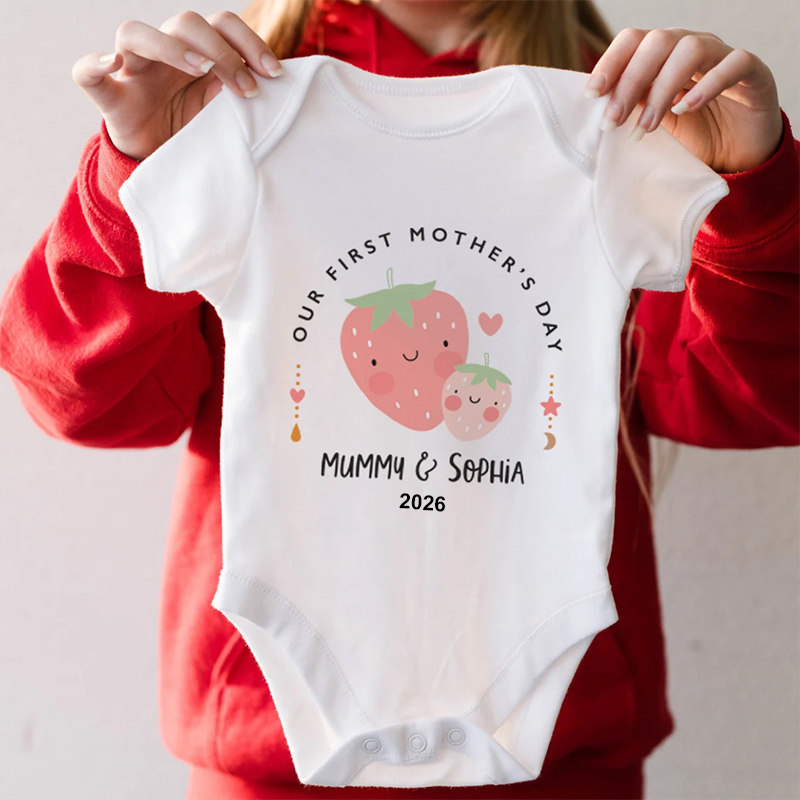 Personalized Little Fruit Matching Our First Mother's Day T-shirt Funny Mummy and Baby Gift Mama and Me tee Baby bodysuit