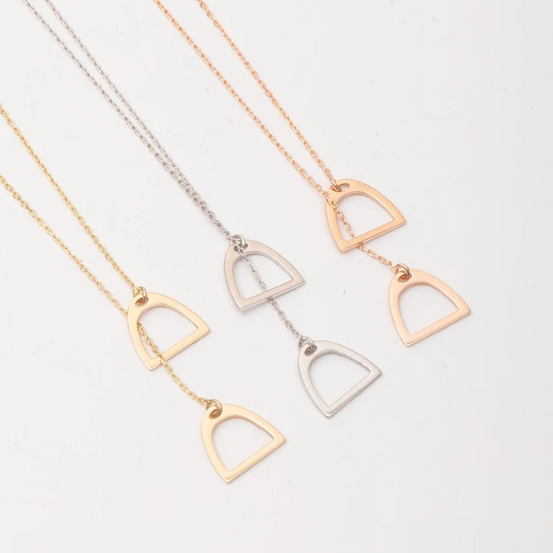 Personalized Horseshoe Name Silver Double Stirrup Necklace Lariat Stirrup Necklace Gift for Equestrain Lovers