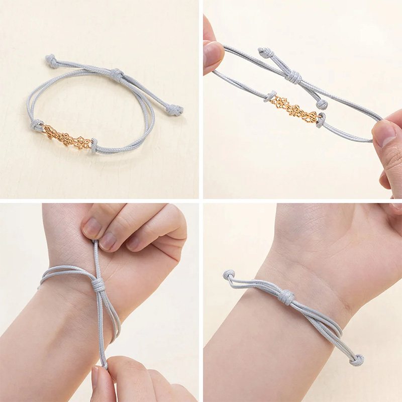 Personalized Minimalist Adjustable 1-8 Birth Flower Waxed Line Bracelet Charm Jewelry Birthday Christmas Gift for Women
