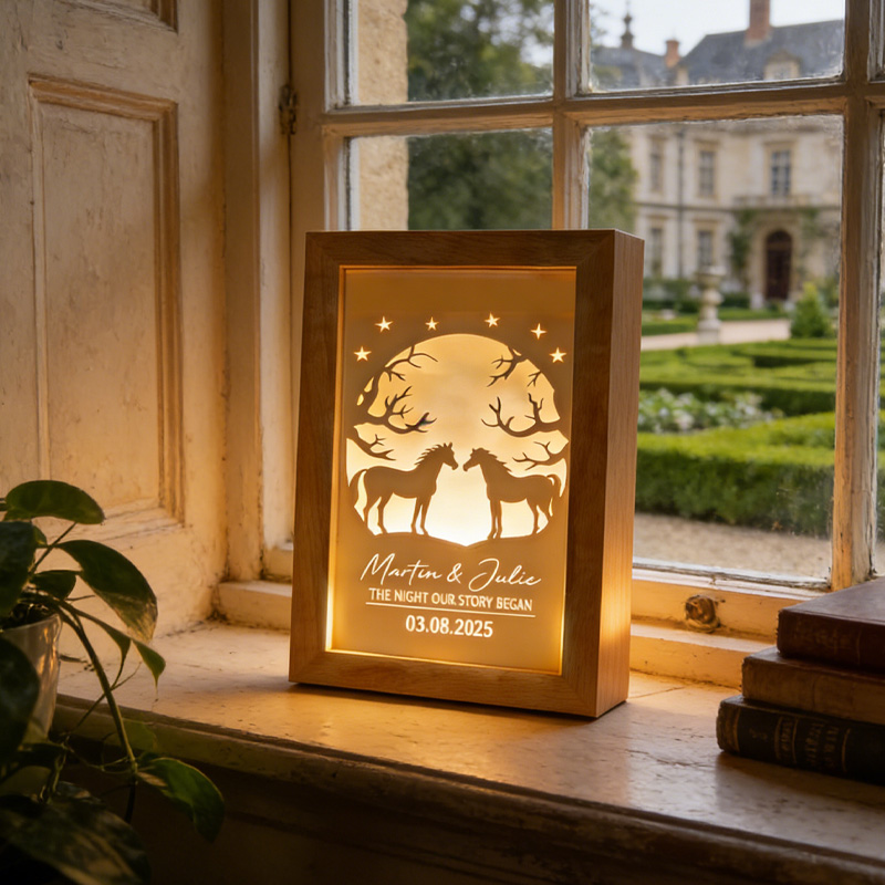Personalized Wood Light Box Horses Night Light Gift for Equestrain Lovers