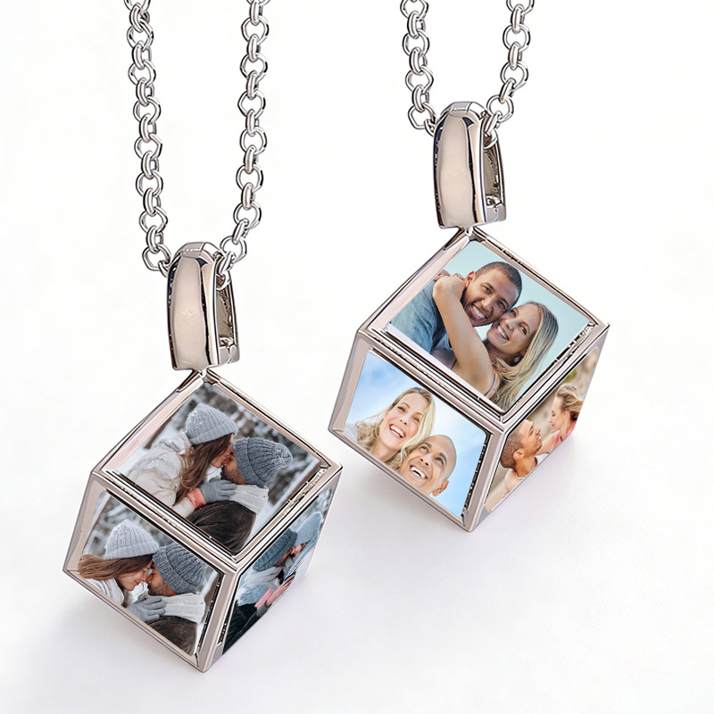 Personalized Photo Necklace Gift for Couple Custom Photo Necklace Four Sides Can be Personalized Necklace 