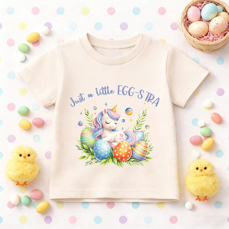 Just a Little Egg-Stra Easter Unicorn T-Shirt for Kids Cute Toddler Girl Easter Graphic Tee Spring Outfit Gift Idea