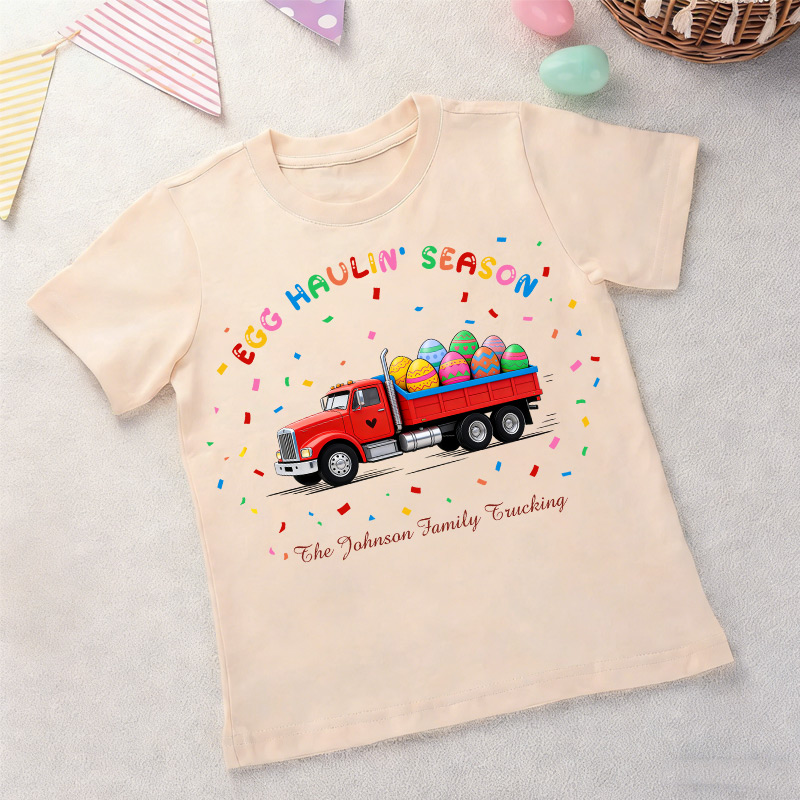 Personalized Easter Truck Shirt Custom Family ‘Egg Haulin’ Season Tee for Kids Easter Kids Shirt