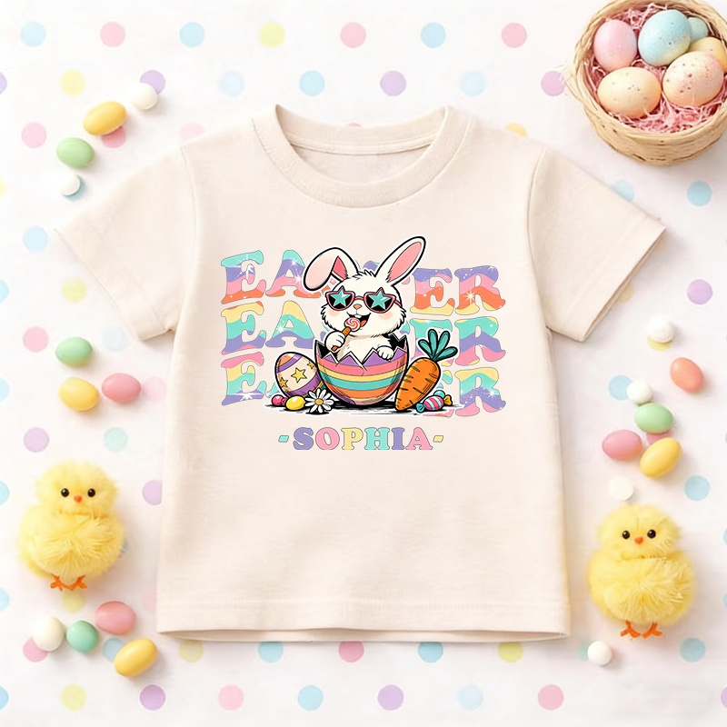 Custom Easter Bunny T-Shirt for Kids – Adorable Bunny with Egg & Carrot Design