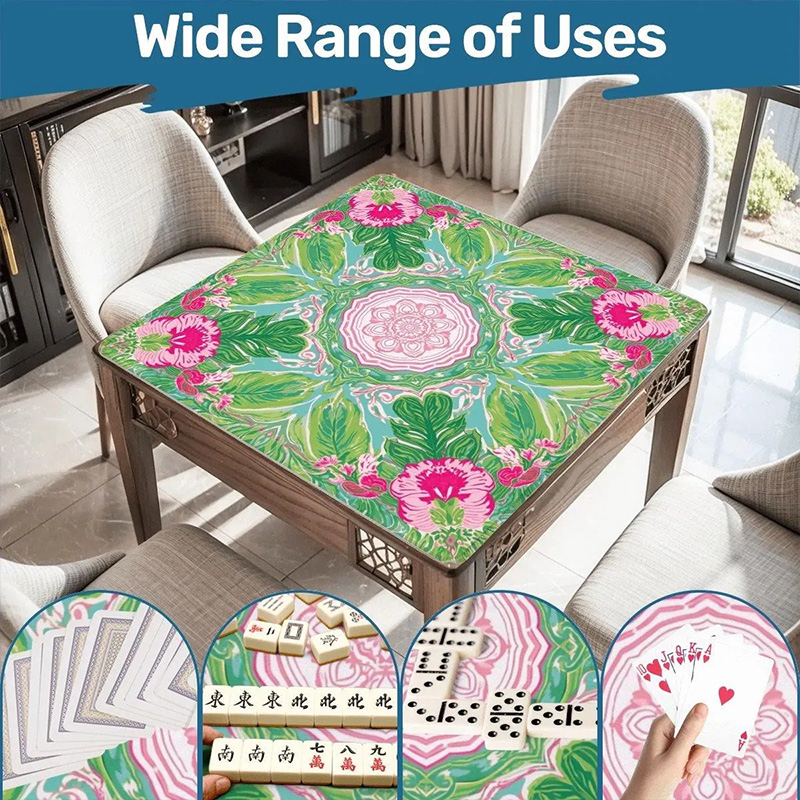 Personalized Green Pink Paradise Mahjong Mat Non-Slip Roll Up Play Mat Luxury Floral Game Board for Mah jongg Lovers