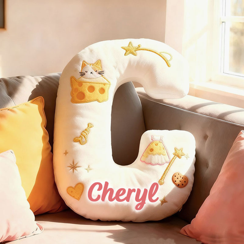 Personalized Cat Lover Cheese Letter Pillow with Custom Name Pillow for Kid Graphic 3D Print