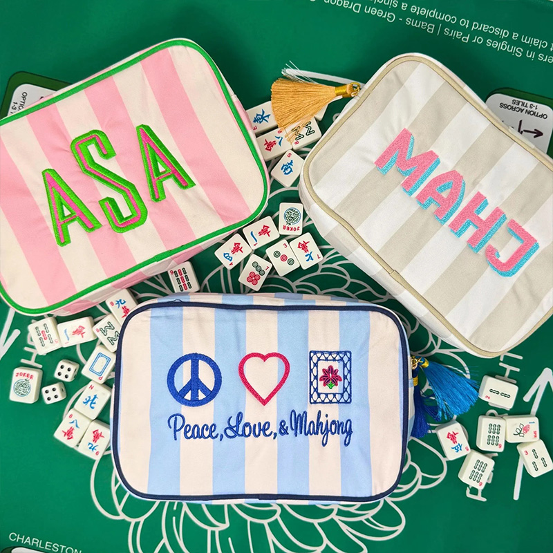 Personalized Embroidered Mahjong Tile Bag with Zipper and Wrist Strap Gift for Mahjong Lovers