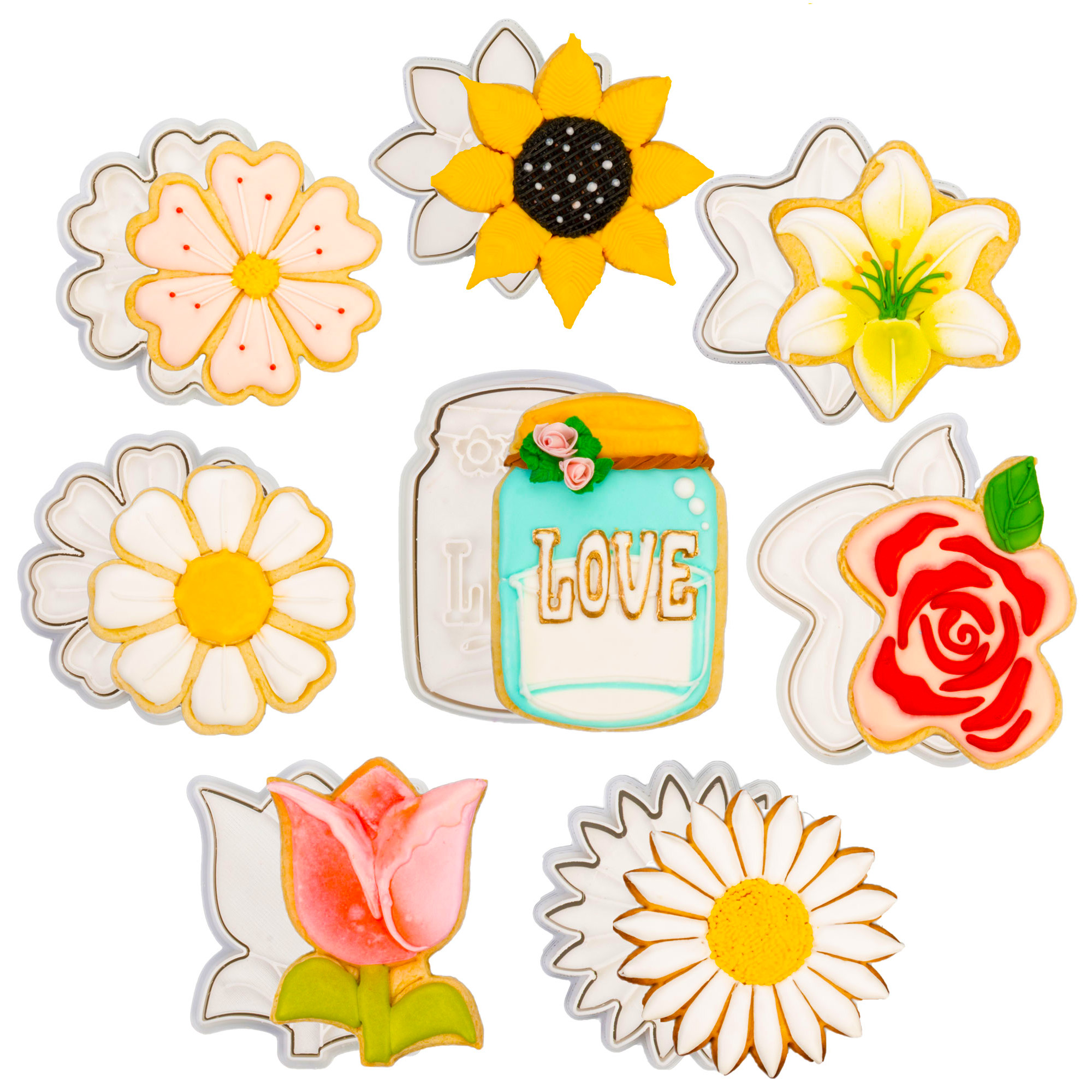 Flower Cookie Cutter Set Spring Floral Cookie Cutters Rose Daisy Sunflower Leaf Cutters Cute Garden Sugar Cookie Decor