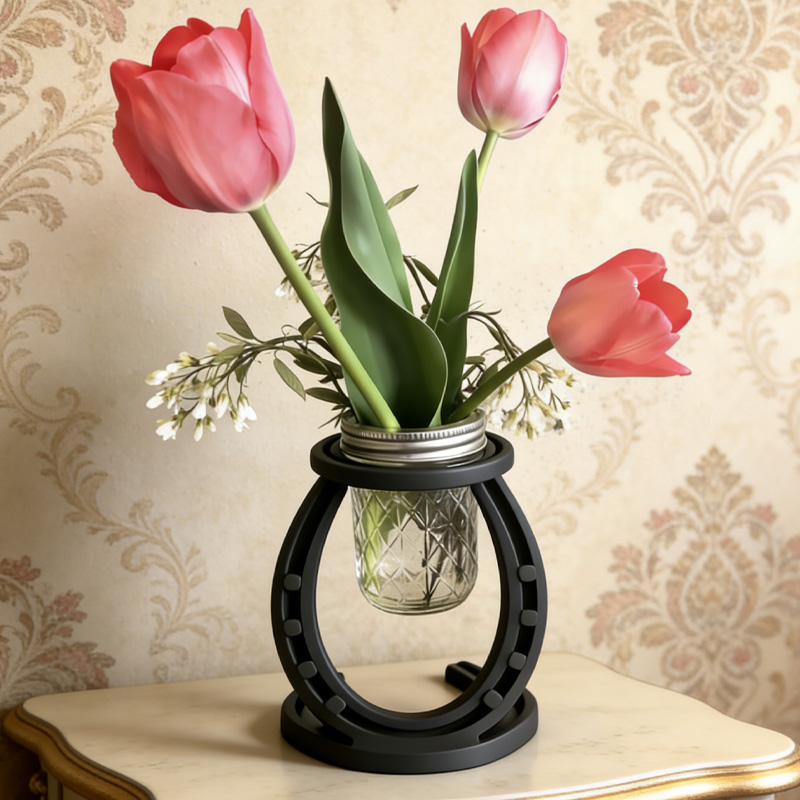 Personalized 3D Printed Forged Horseshoe Vase Holder Centerpiece Country Cowboy Rustic Western Weddings Gift for Equestrain Lovers