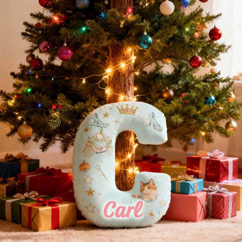 Personalized Cat Lover Crown Crystal Shoes Pumpkin Carriage Letter Pillow with Custom Name Graphic 3D Print