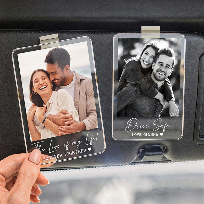 Personalized Couple Photo Car Visor Clip, Drive Safe I Love You, Anniversary Gift for Him, Gifts for Boyfriend, Husband, Drive Safe Gift