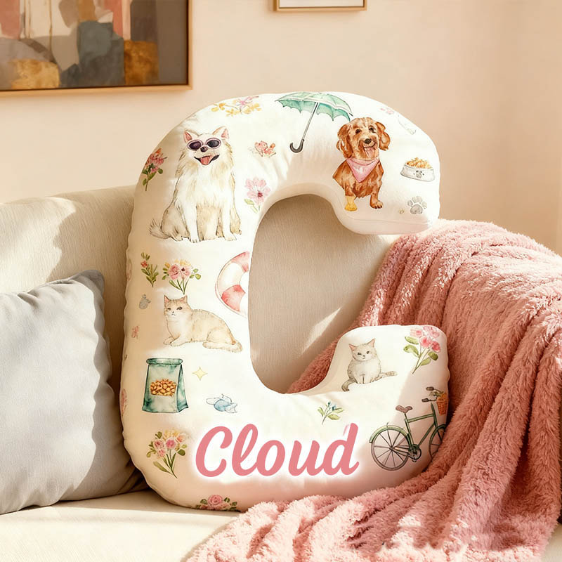 Personalized Dog Lover Swimming Ring Flower Letter Pillow with Custom Name Graphic 3D Print