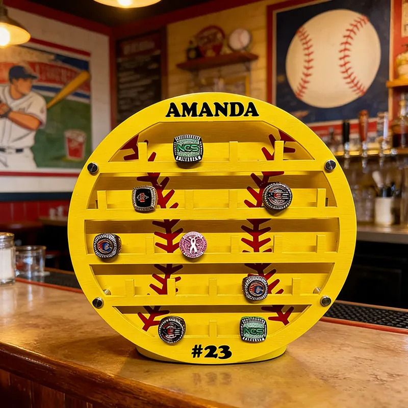 Personalized Softball Style Ring Holder Custom Name Number Perfect Gift for Softball Player