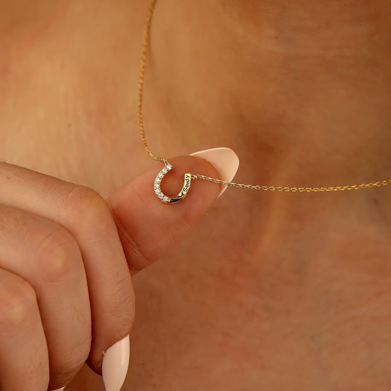 Personalized Name Engraved Dainty Horseshoe Necklace Minimalist Luck Diamond Anniversary Gift for Equestrain Lovers