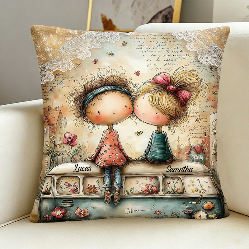 Personalized Cartoon Couple Pillow with Name Valentine's Day Anniversary Gift for Couples