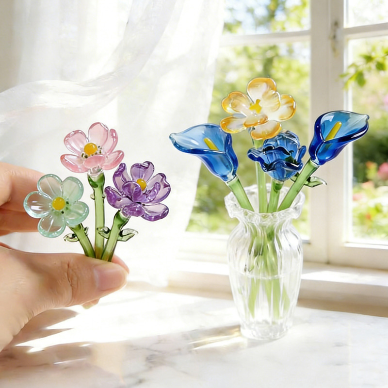 Glass Birth Month Flower Handmade Glass Flower Bouquet Gift Eternal Bloom Home Office Decoration Friendship Keepsake Mother's Day Gift