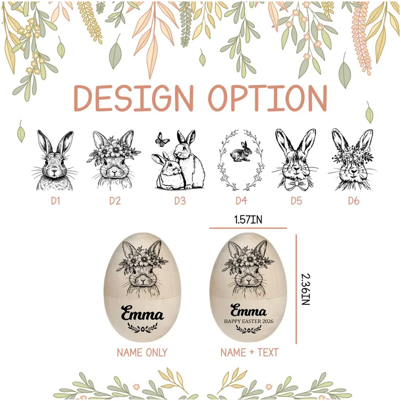 Personalized Custom Engraved Bunny Gift Name Keepsake Treat Box for Kids Easter Celebration Holiday Fillable Wooden Easter Egg