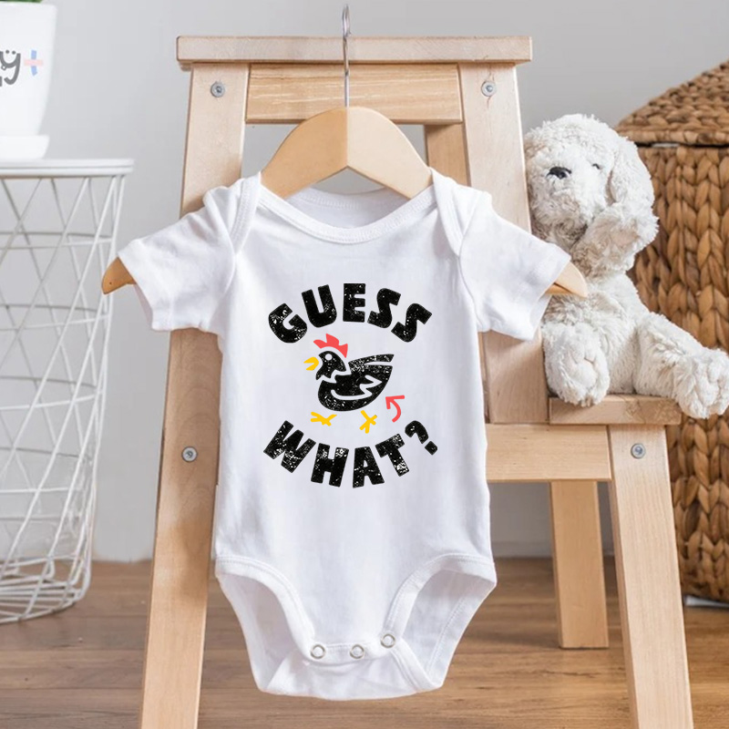 Funny Guess What Chicken Print Cute Outfit Gift for Infant Toddler Easter Holiday Baby Bodysuit
