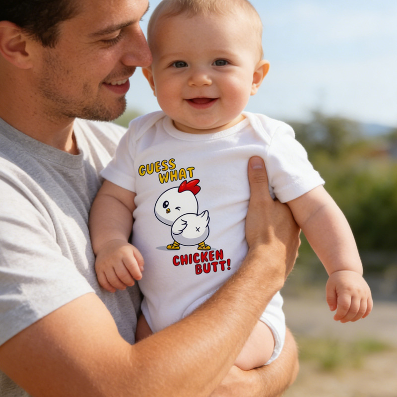 Funny Guess What Chicken Butt Print Cute Gift for Infant Toddler Easter Outfit Baby Bodysuit Gifr for New Baby