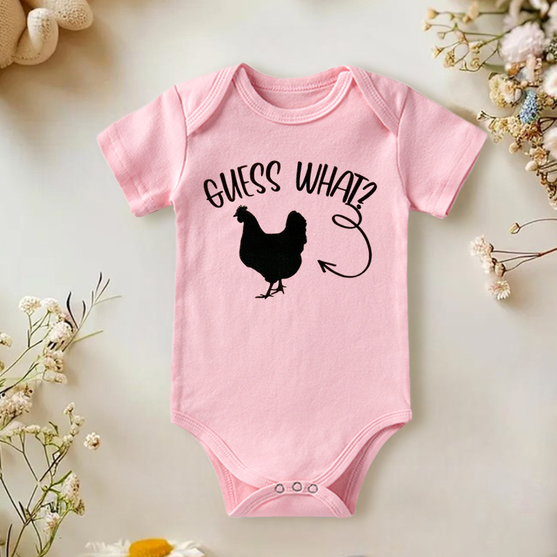 Funny Guess What Chicken Print Cute Gift for Infant Toddler Easter Outfit Personalized Baby Bodysuit Gift for New Baby