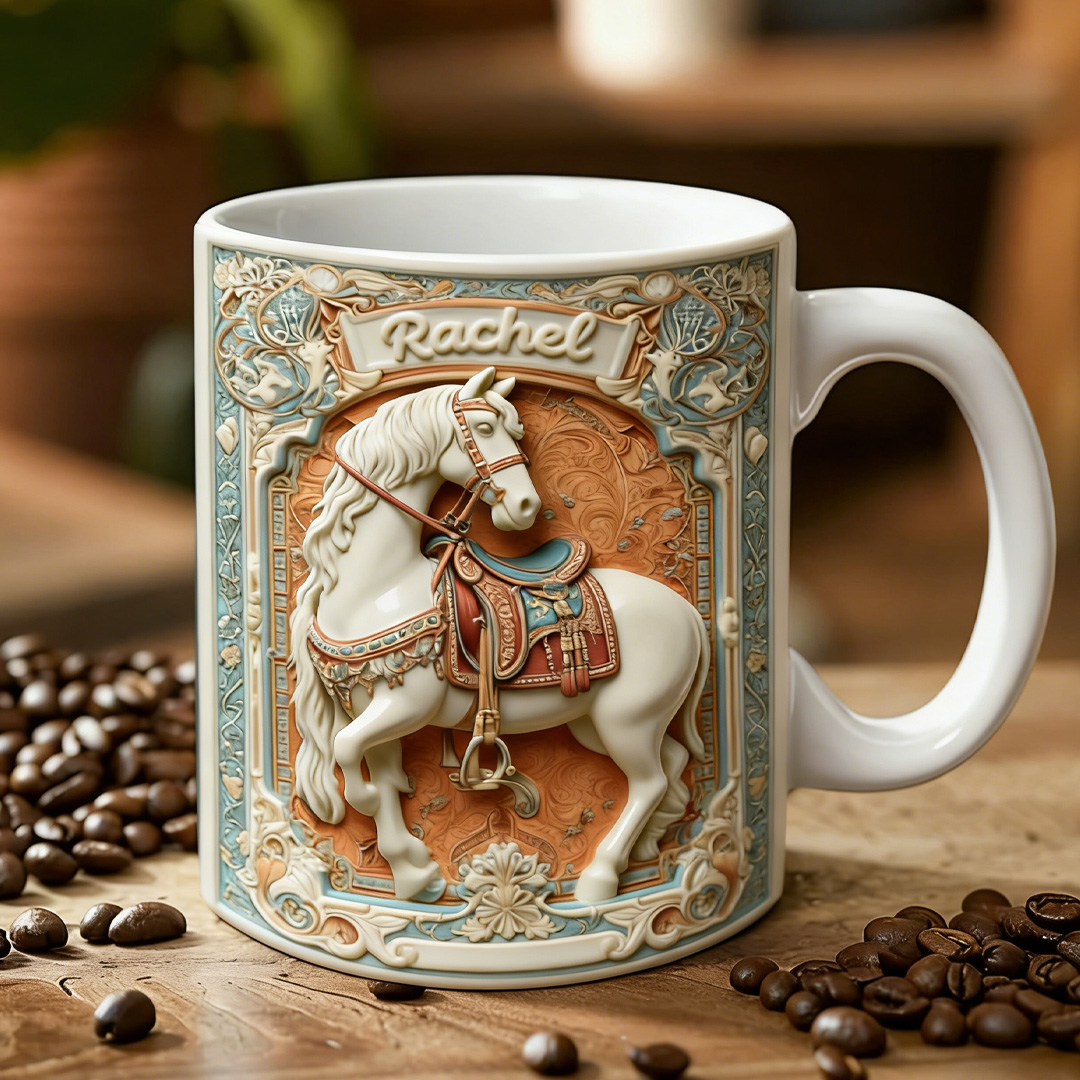 Personalized Western Cowboy Horse Mug Ceramic 3D Graphic Patterns Cup Gift for Horse Riding Equestrian Lovers