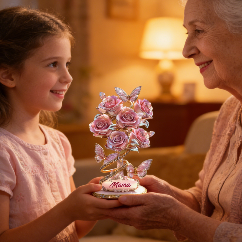 Personalized Colorful Rose Flower Butterfly Light Gift with Names for Mom Birthday Anniversary Personalized Mother Custom Shaped Acrylic Plaque