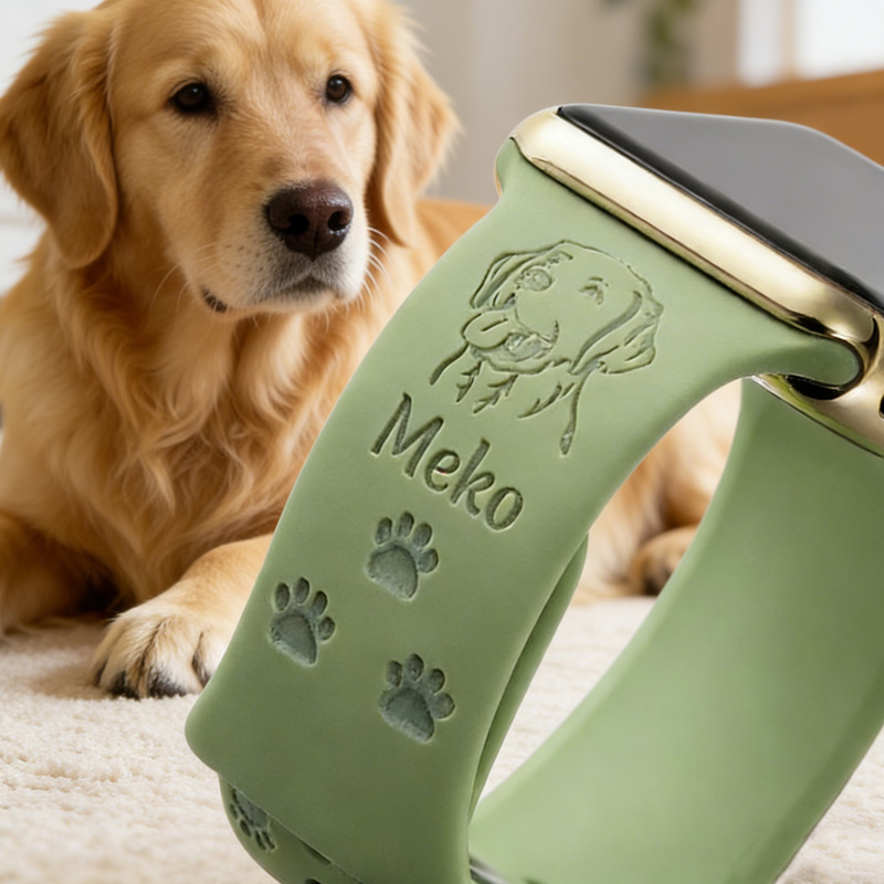 Personalized Engraved Pet Print Watch Band with Pet Name Gift for Dog Lovers Apple Watch Strap Pet Mom Gift