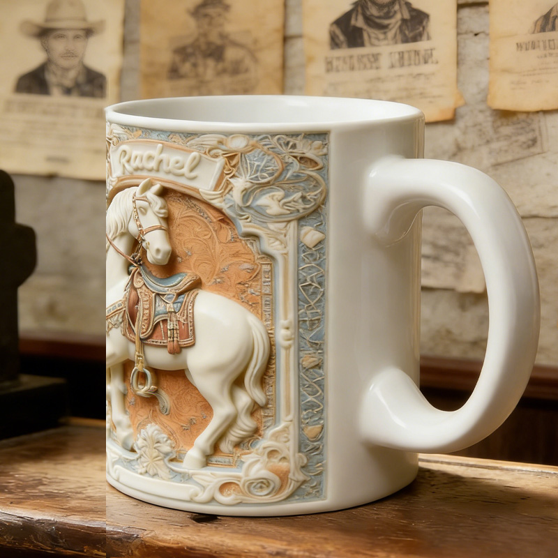 Personalized 3D Graphic Patterns Western Cowboy Horse Mug Ceramic Cup Gift for Horse Riding Equestrian Lovers