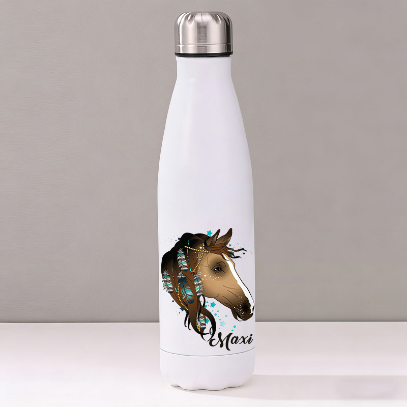 Personalized Horse Design Snaffle Bits Show Jumping Horse Insulated Bottle Pony Owners Thermal Flask Water Bottle for Equestrain Lovers