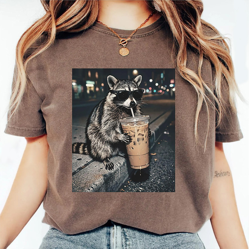 Raccoon Drinking Iced Coffee Shirt, Funny Animal Meme Tee, Coffee Lover Raccoon T-tshirt
