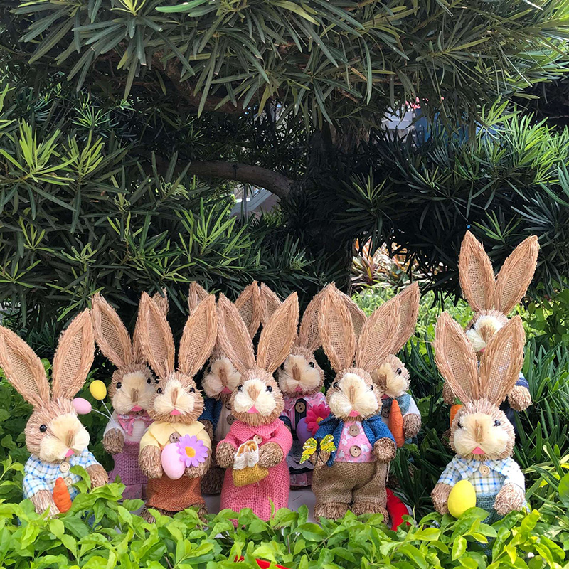 Decorative Straw Rabbits 35cm | Easter Bunny Figurines | Cute Easter Table Decorations