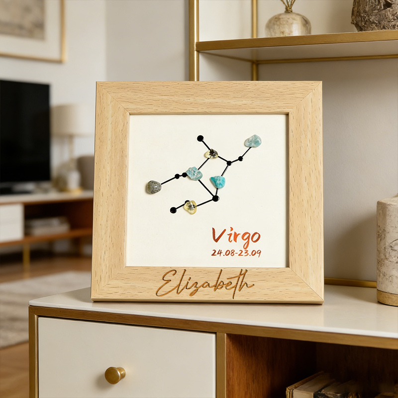 Personalized Engraved Name and Zodiac Sign Wood Frames Home Decoration